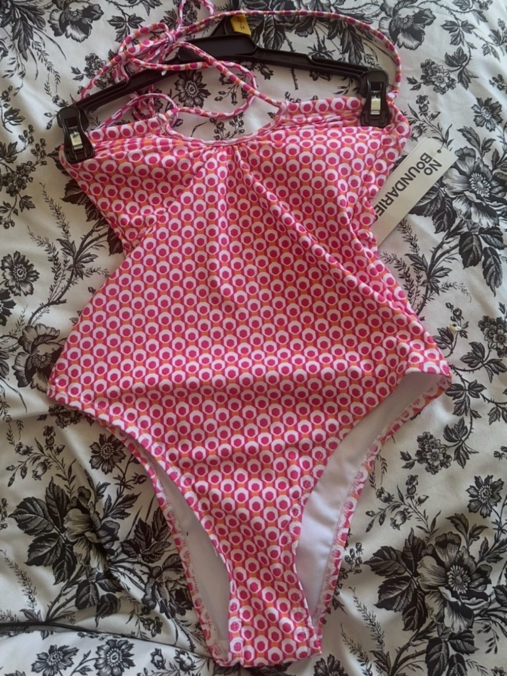 No Boundaries Pink & White Geometric One-Piece Swimsuit